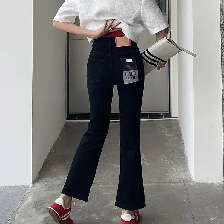 Lanfubeisi work outfits women Original Pure Flared Pants Spring New Elegant High Waist Cropped Pants Slim Pants Jeans for Small Girls