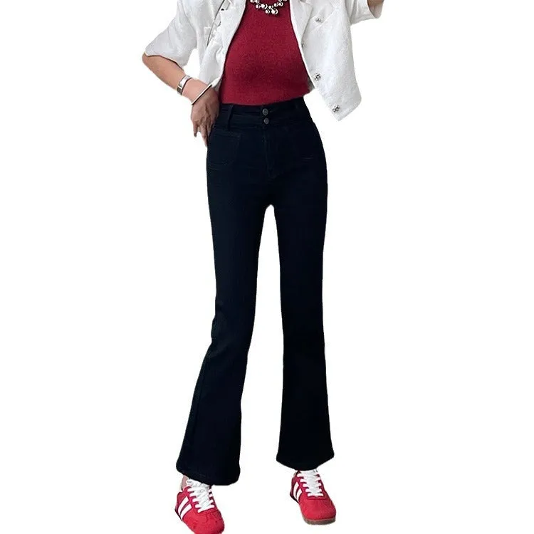 Lanfubeisi work outfits women Original Pure Flared Pants Spring New Elegant High Waist Cropped Pants Slim Pants Jeans for Small Girls