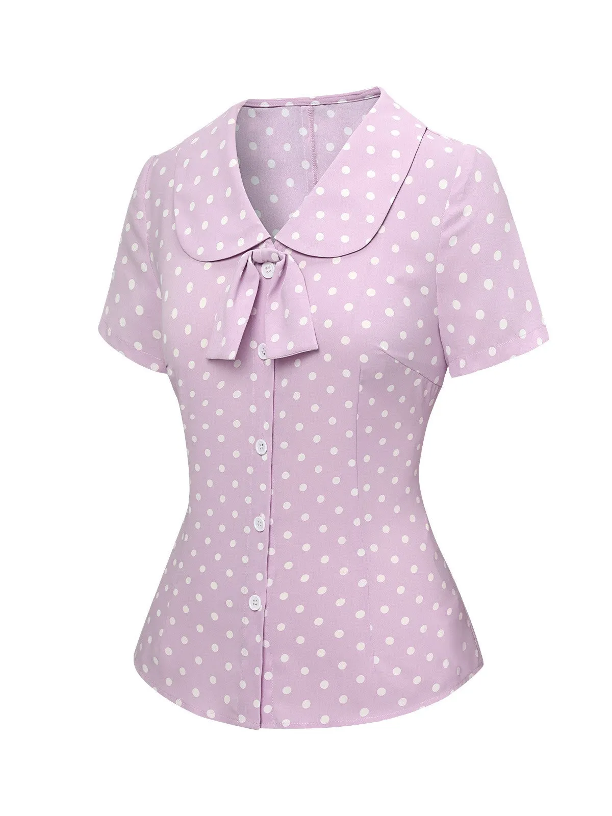 Lavender 1940s Polka Dots Lapel Blouse