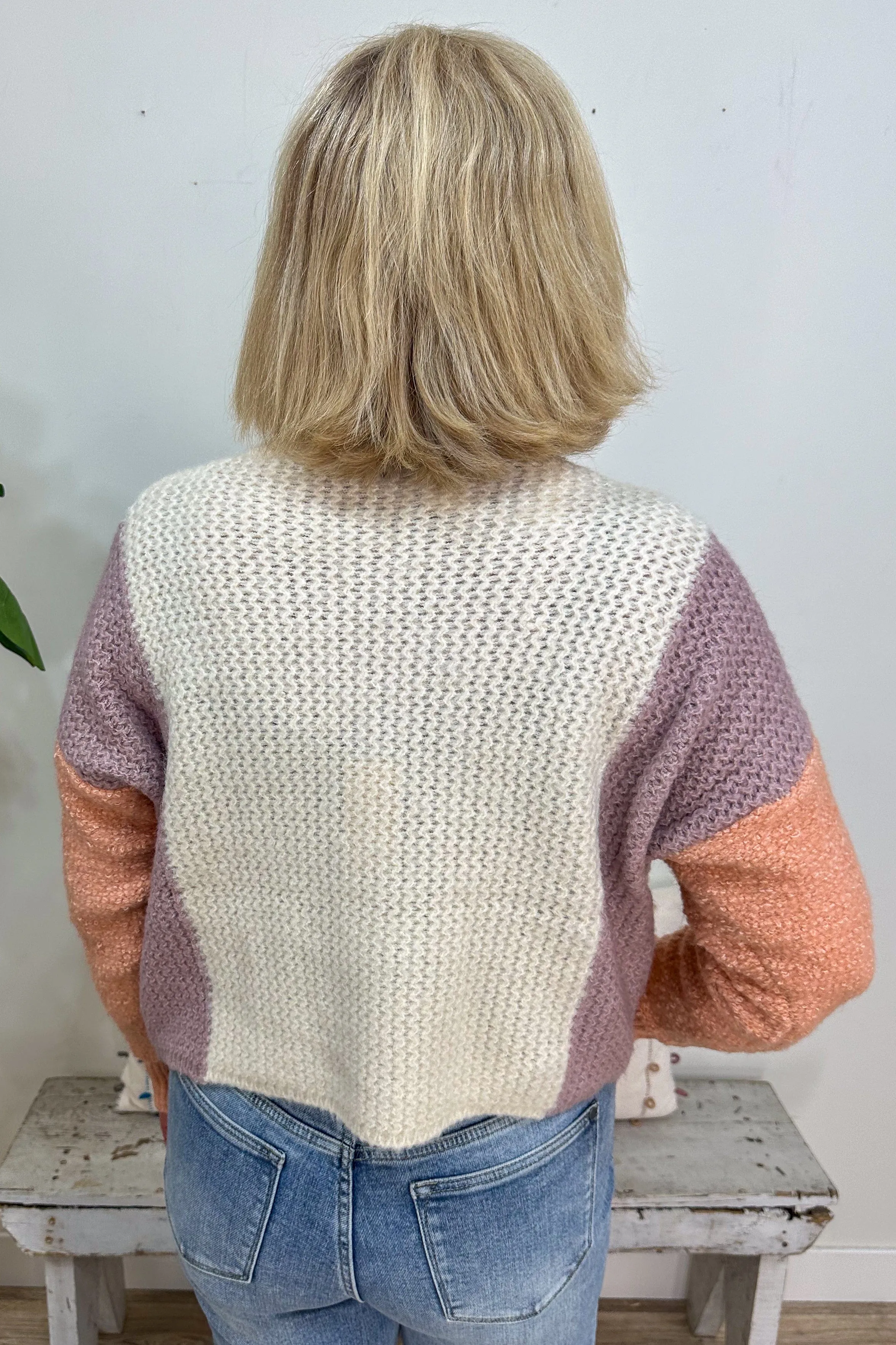 Lavender Colorblock Cropped Cardigan