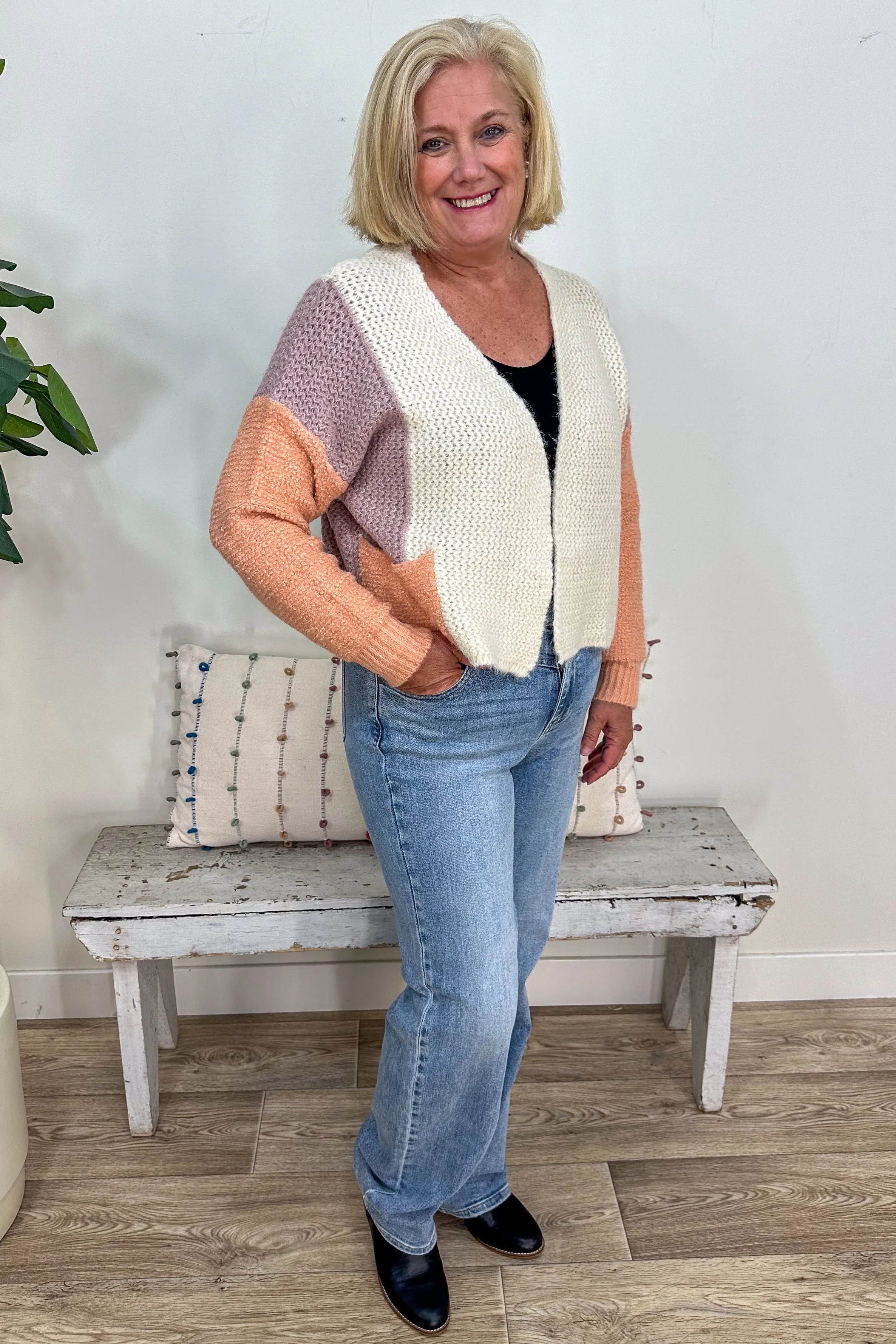 Lavender Colorblock Cropped Cardigan