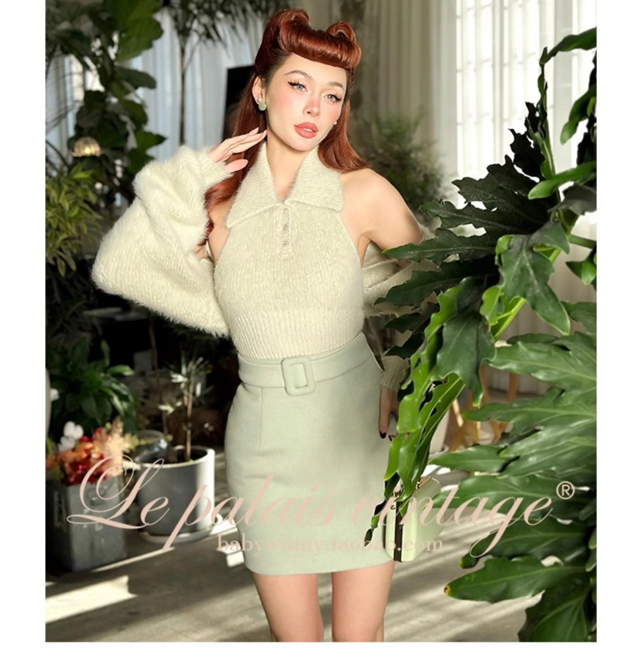 Le Palais Vintage Elegant cropped jacket high-waisted mini skirt -Merritt