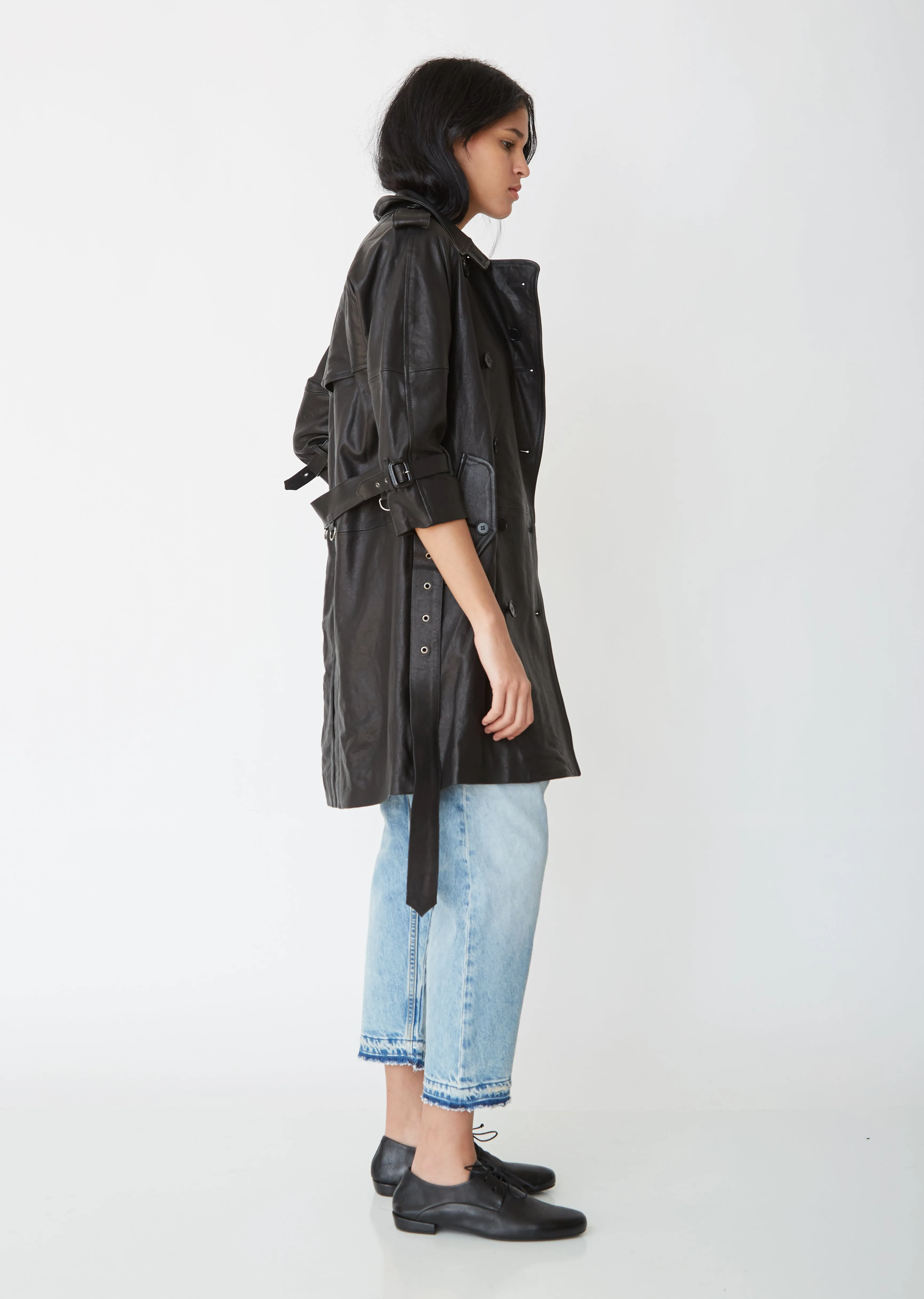 Leather 3/4 Sleeve Trench Coat