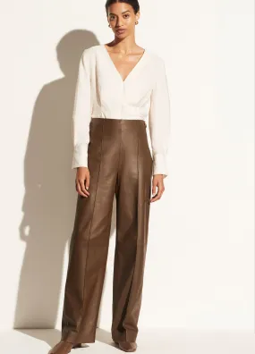 Leather Pintuck Pant in Olivewood