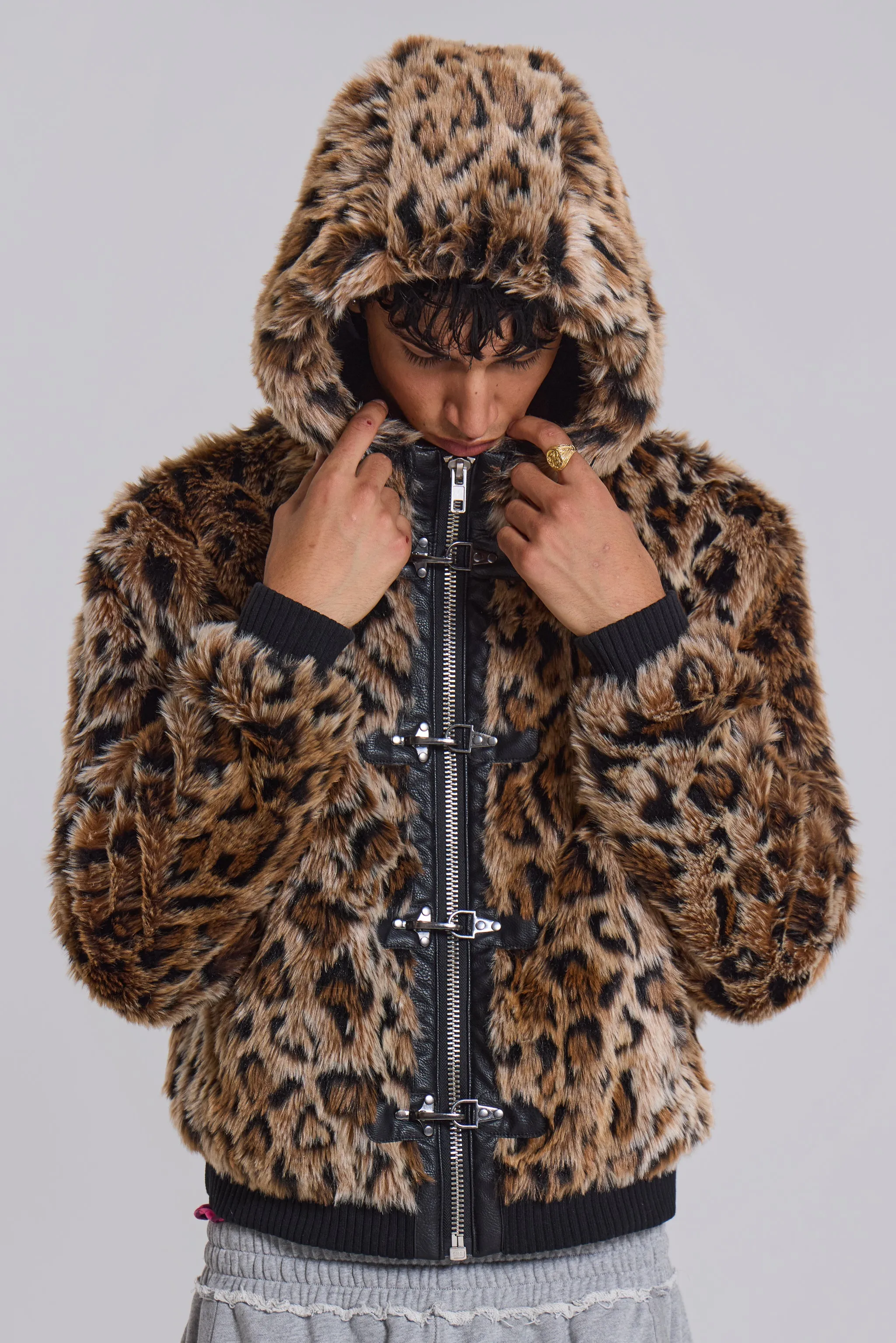 Leopard Faux Fur Hooded Mendoza Jacket