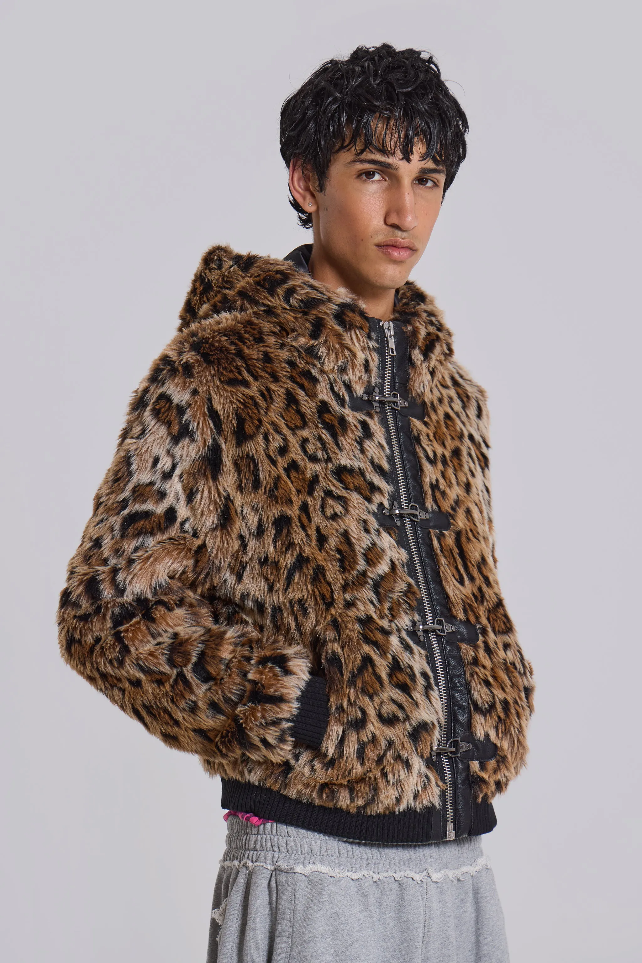 Leopard Faux Fur Hooded Mendoza Jacket