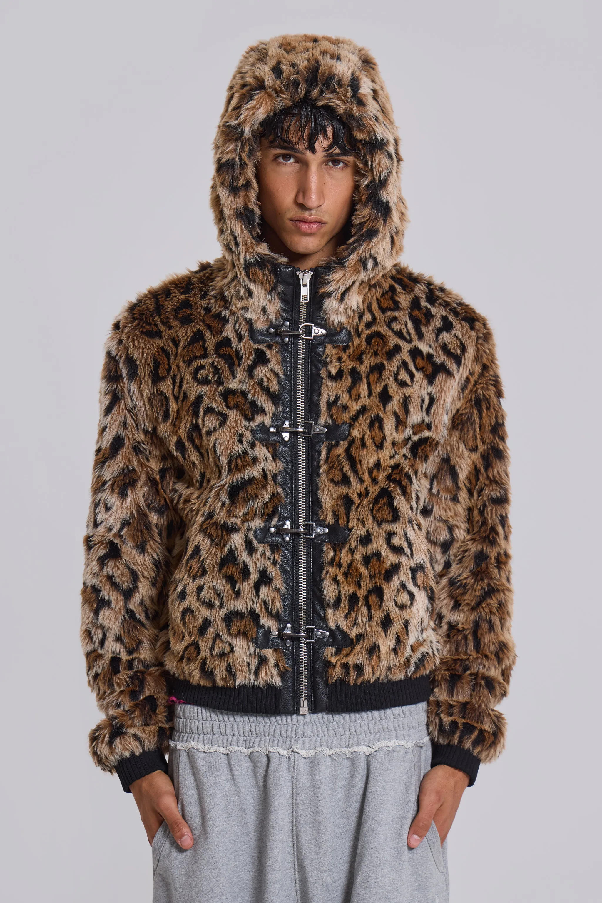 Leopard Faux Fur Hooded Mendoza Jacket