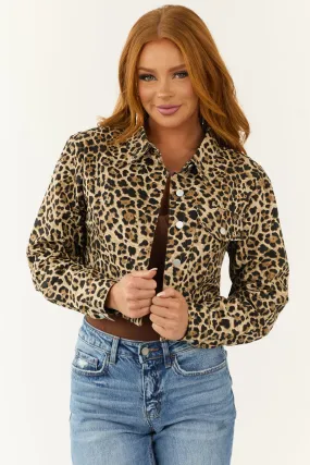 Leopard Print Button Down Denim Jacket