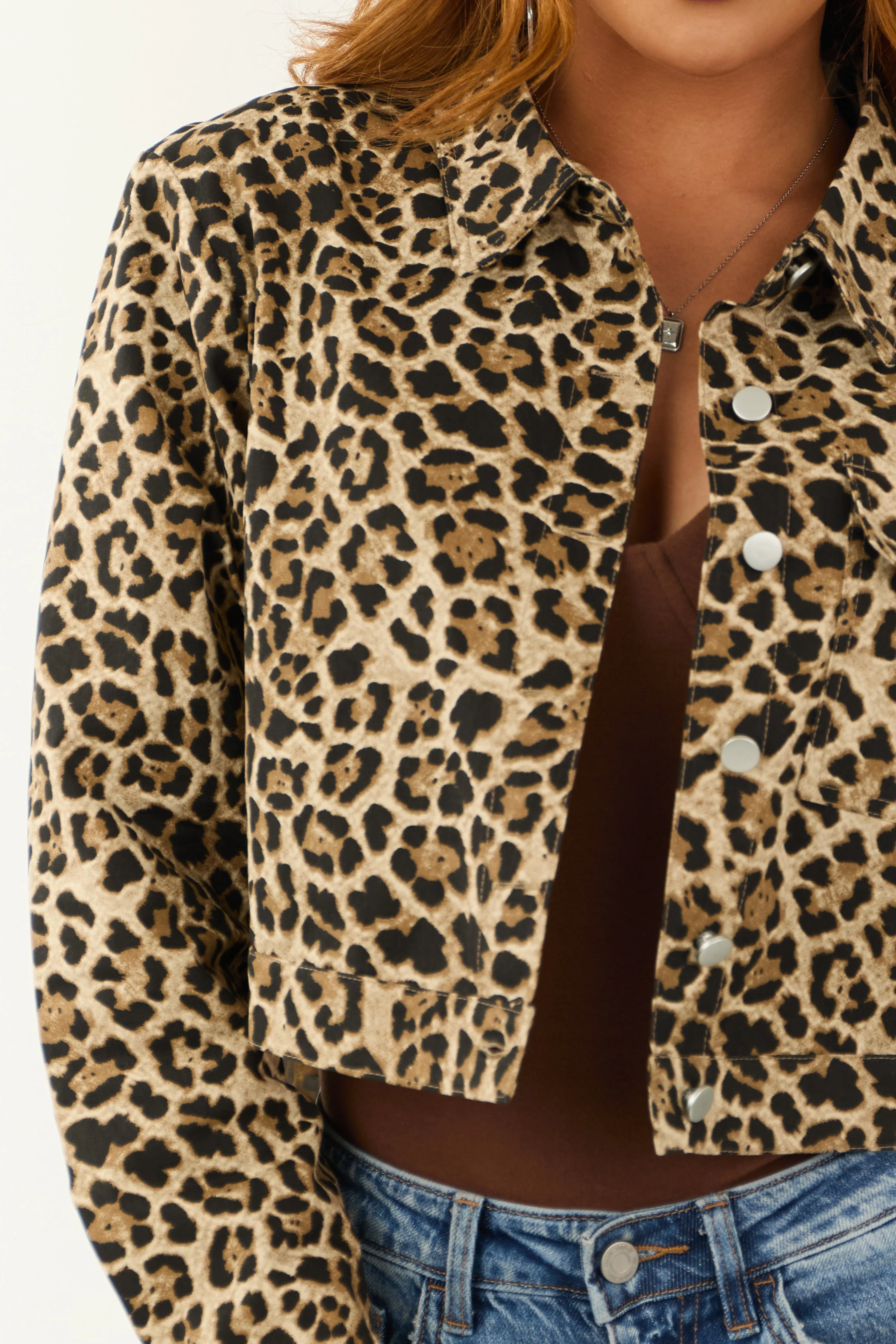 Leopard Print Button Down Denim Jacket