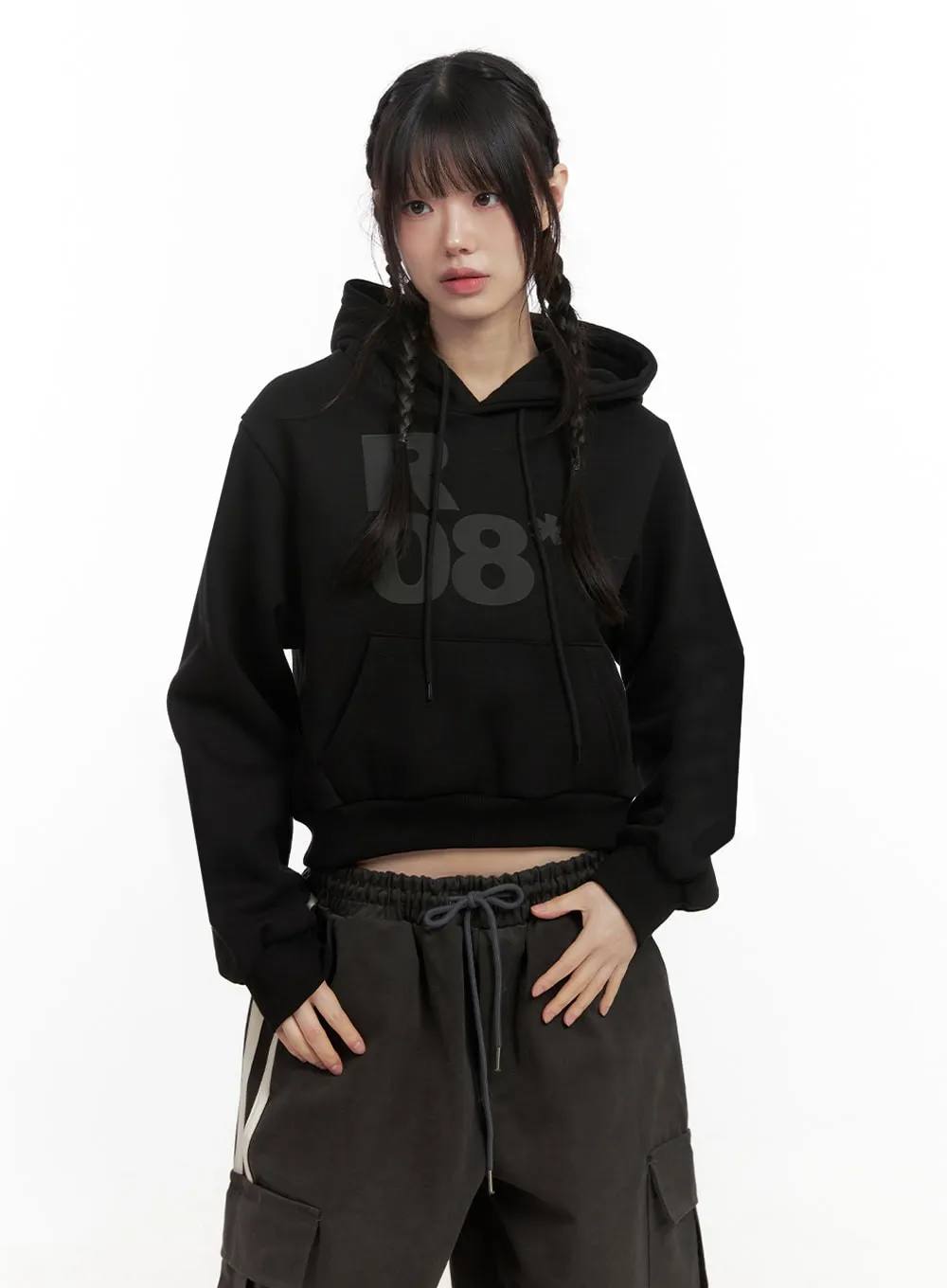 Lettering Hooded Cropped Hoodie ID402