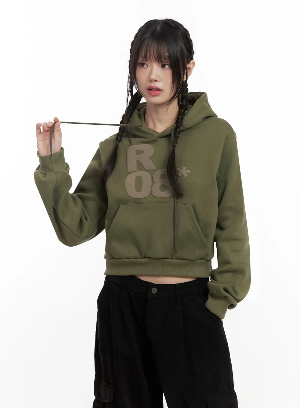 Lettering Hooded Cropped Hoodie ID402