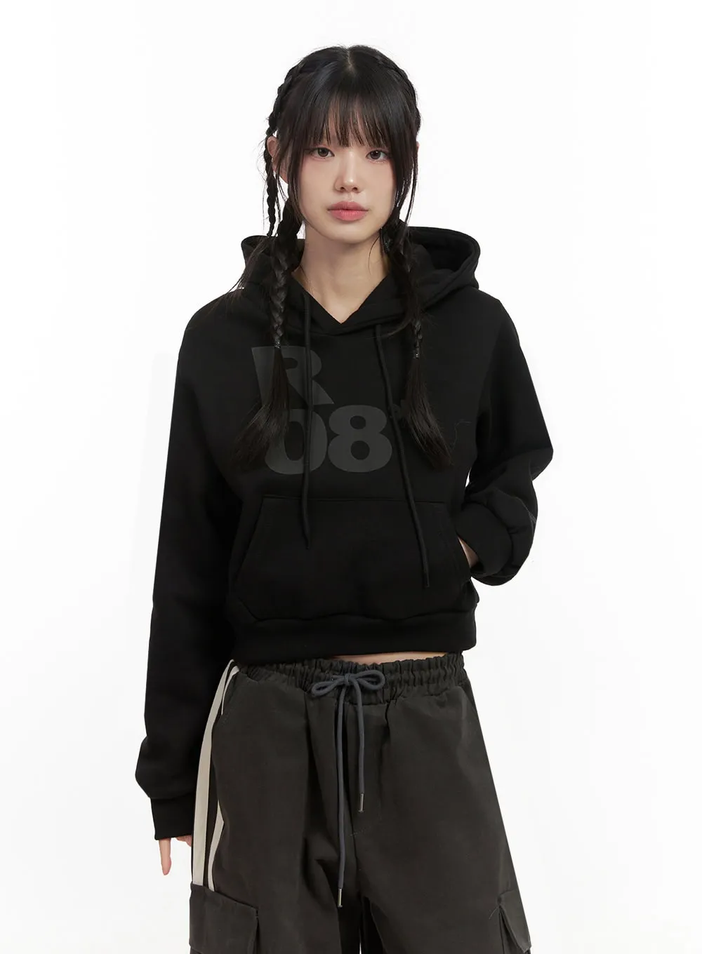 Lettering Hooded Cropped Hoodie ID402