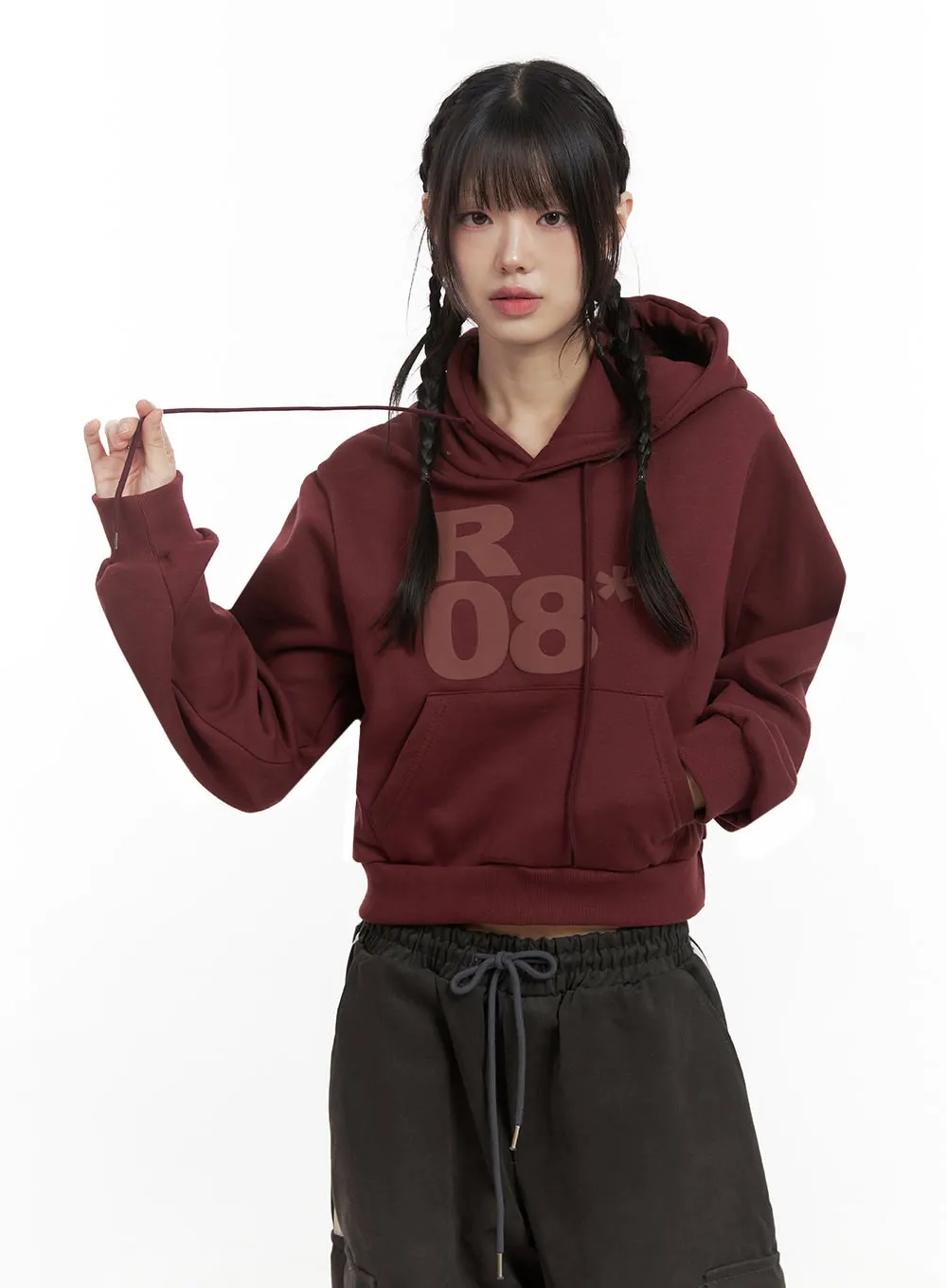 Lettering Hooded Cropped Hoodie ID402