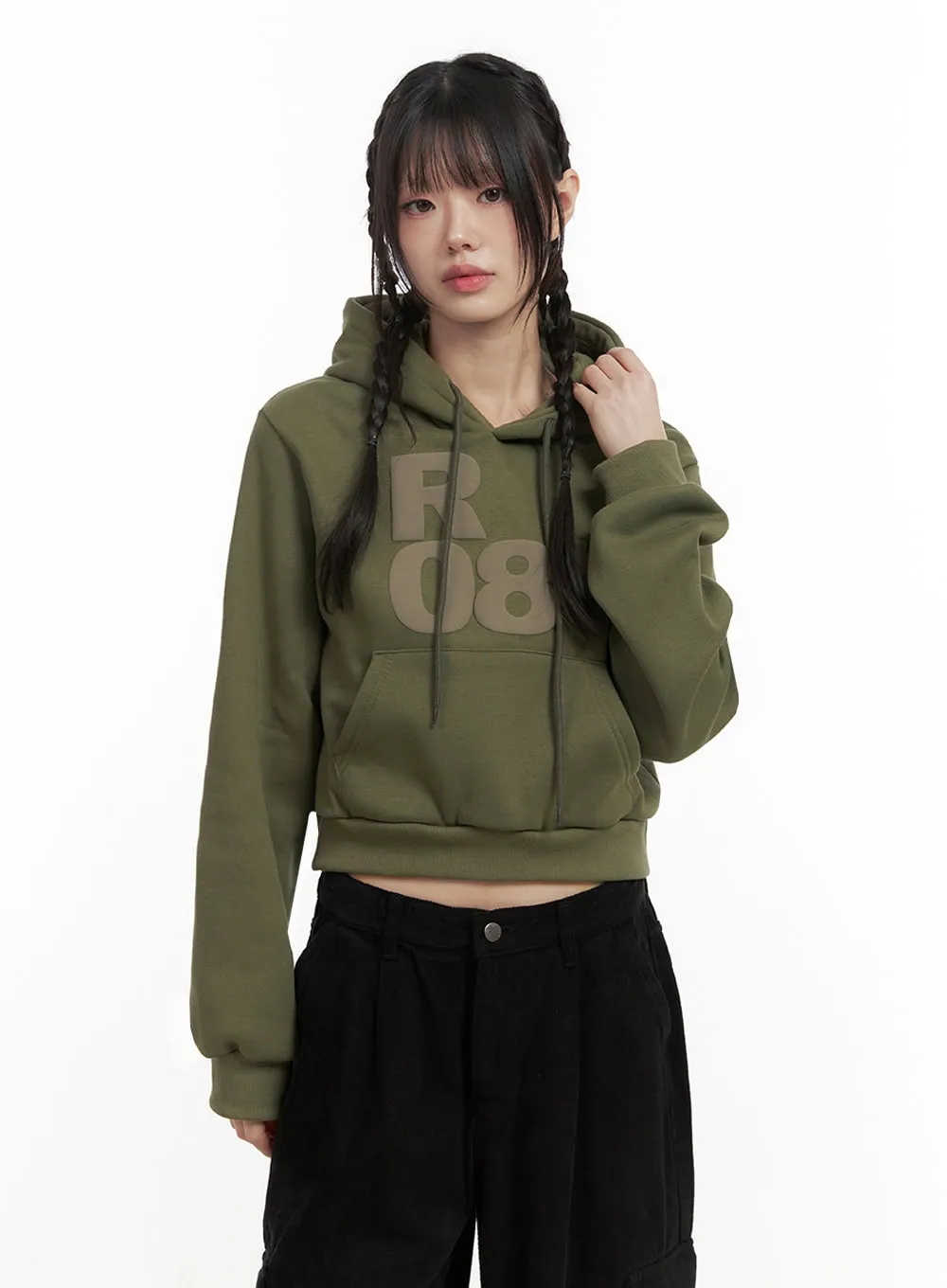 Lettering Hooded Cropped Hoodie ID402