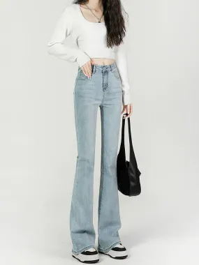 Light blue bootcut jeans women's high-waisted skinny horseshoe pants slim stretch small man flared pants women's summer