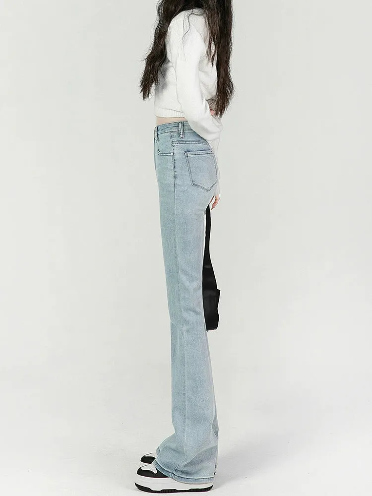 Light blue bootcut jeans women's high-waisted skinny horseshoe pants slim stretch small man flared pants women's summer