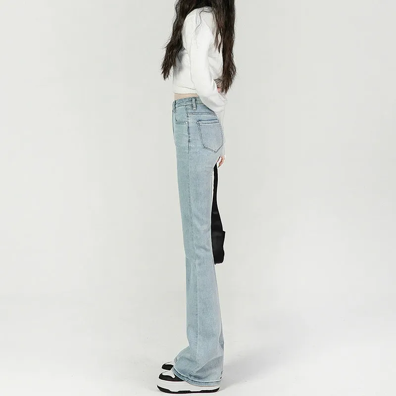 Light blue bootcut jeans women's high-waisted skinny horseshoe pants slim stretch small man flared pants women's summer