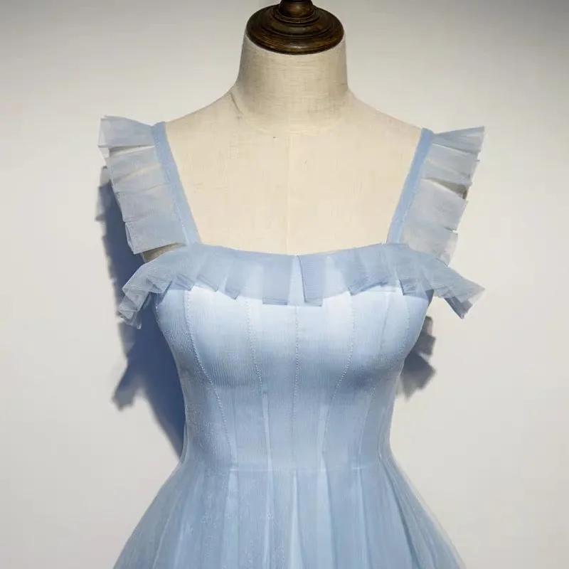 Light Blue Tulle Ankle Length Prom Dress