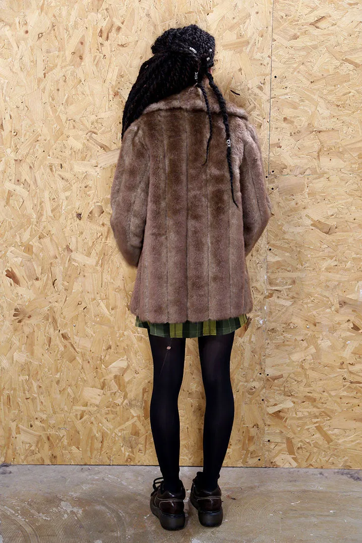 Light Brown Striped Faux Fur Coat