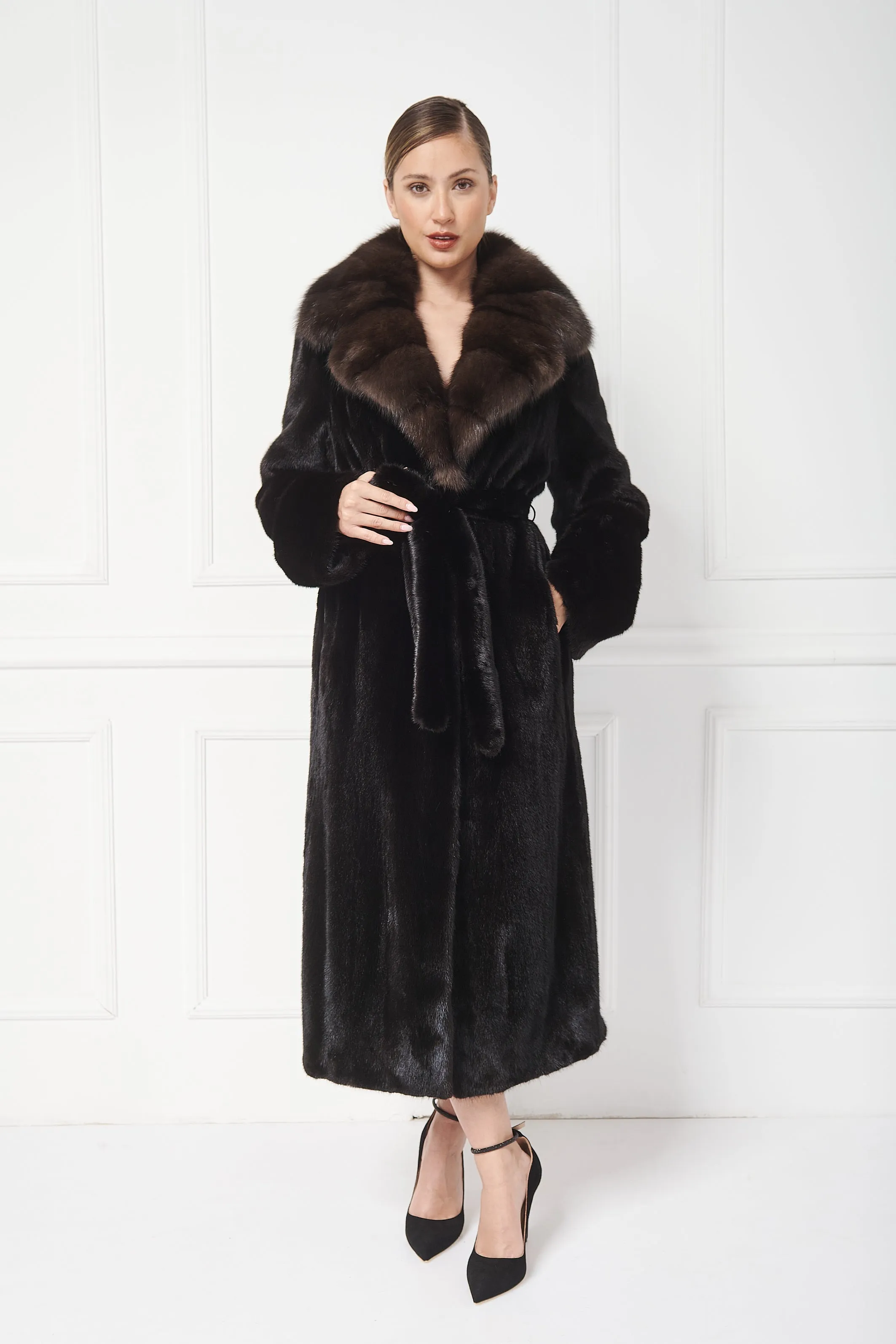 Long coat with sable lapels