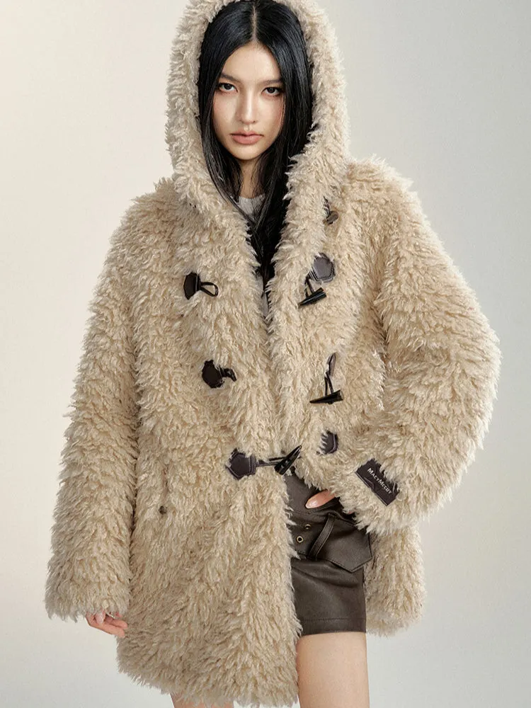 Long Lamb Wool Hooded Coat