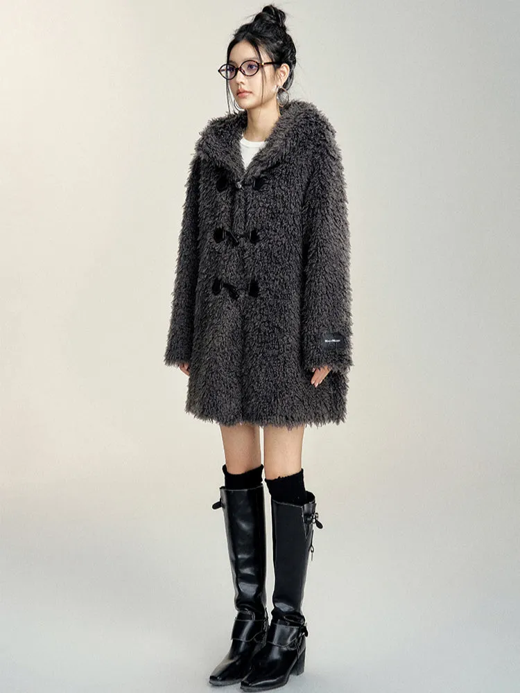 Long Lamb Wool Hooded Coat