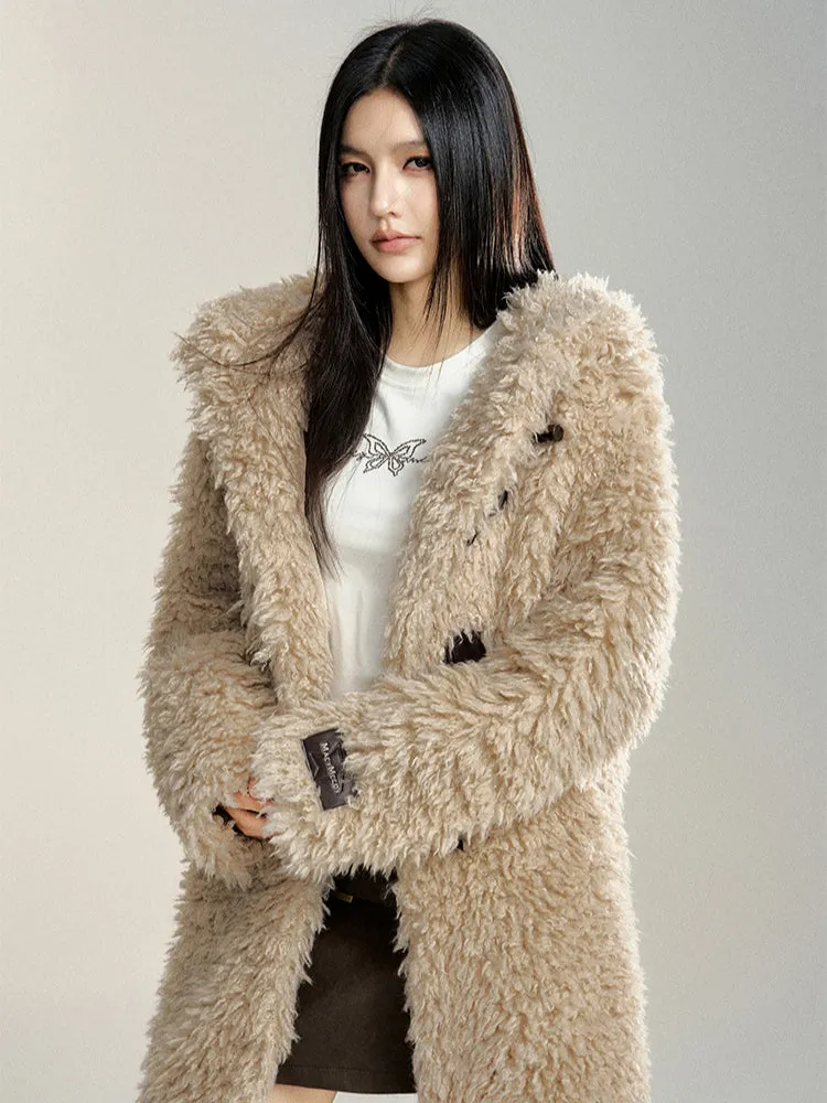 Long Lamb Wool Hooded Coat