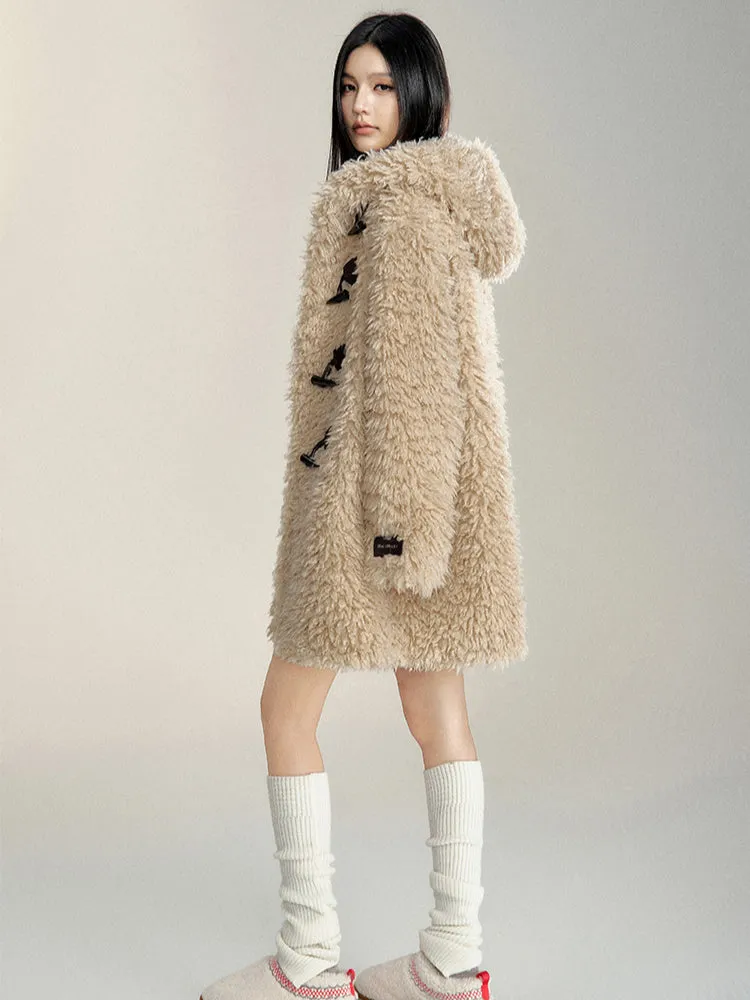 Long Lamb Wool Hooded Coat