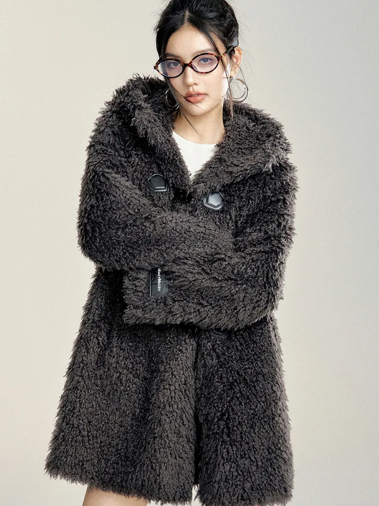 Long Lamb Wool Hooded Coat