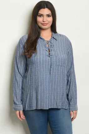 Long Sleeve Denim Plus Size Tunic Top