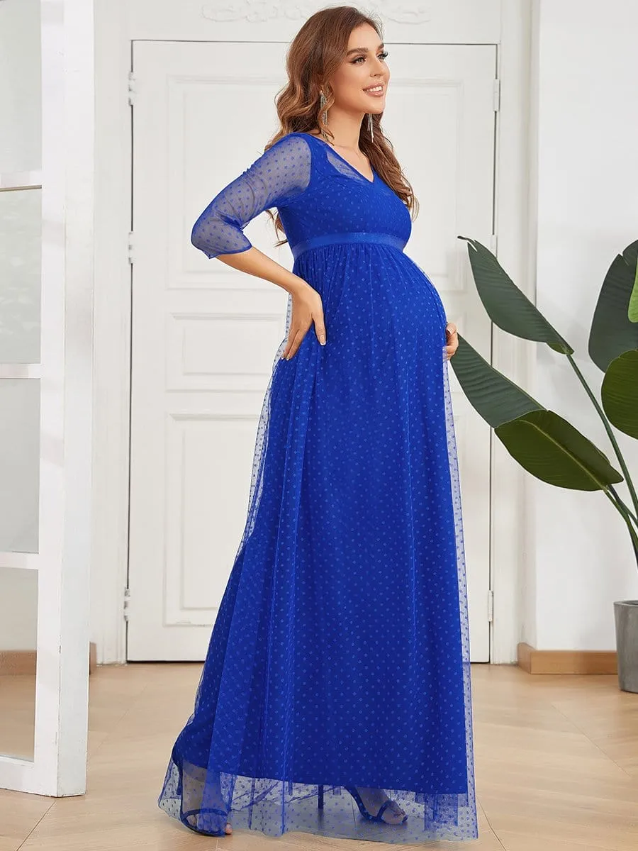 Long Sleeve Polka Dot Tulle Maternity Dress