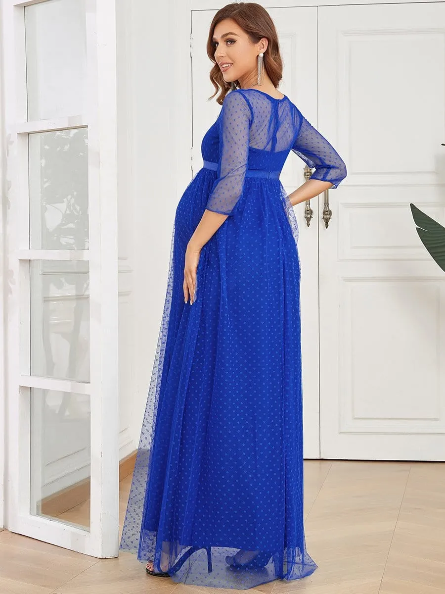 Long Sleeve Polka Dot Tulle Maternity Dress