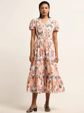 LOV Multicolour Floral Printed Tiered Cotton Dress