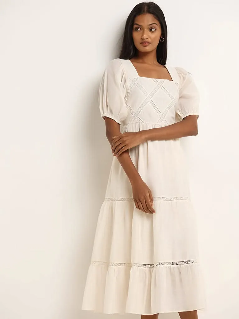 LOV Off-White Embroidered Tiered Dress