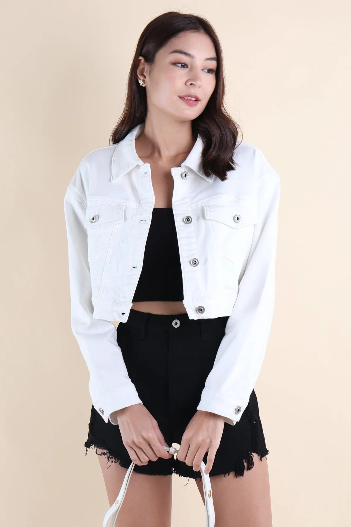 LUNA CROPPED DENIM JACKET IN WHITE