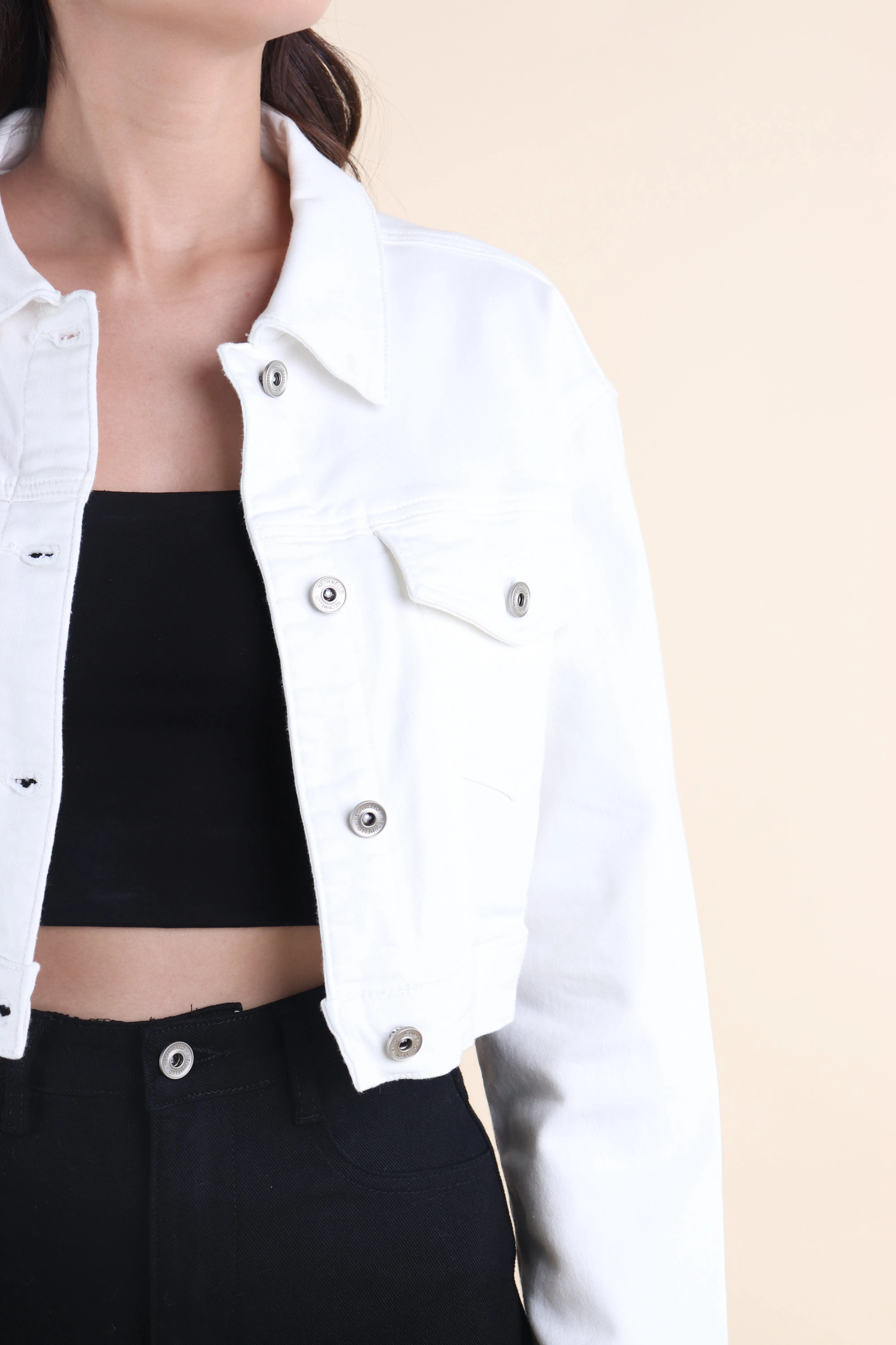 LUNA CROPPED DENIM JACKET IN WHITE