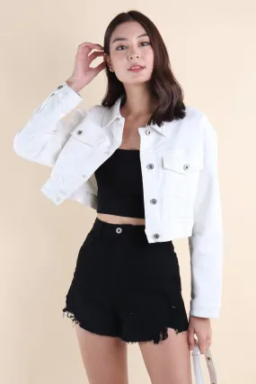 LUNA CROPPED DENIM JACKET IN WHITE