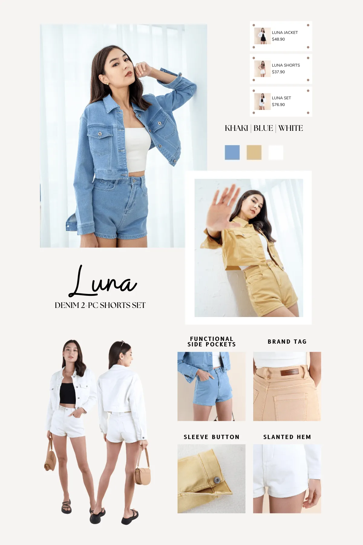 LUNA CROPPED DENIM JACKET IN WHITE