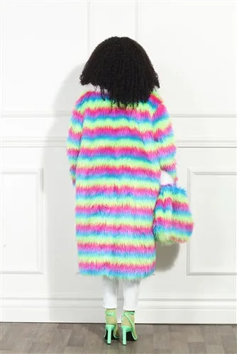 Luxe Moda LM350 Faux Fur Stripe Coat