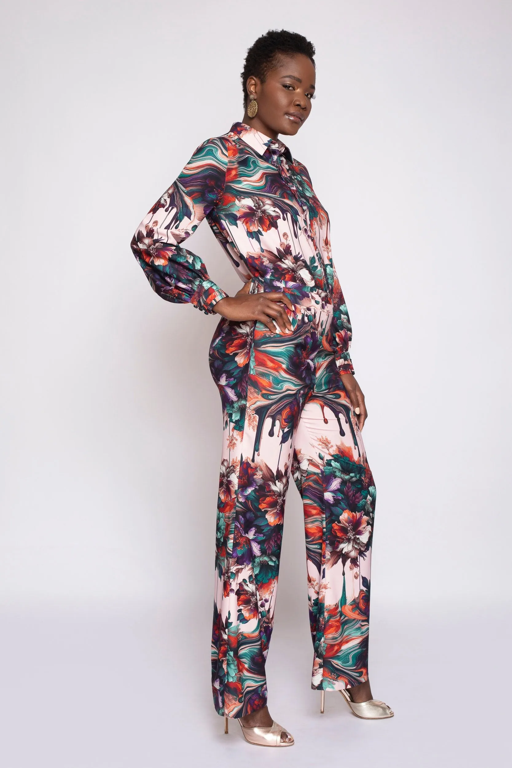 MADE TO ORDER: Viscera Oil Spill Print Wide Leg Tuxedo Pant