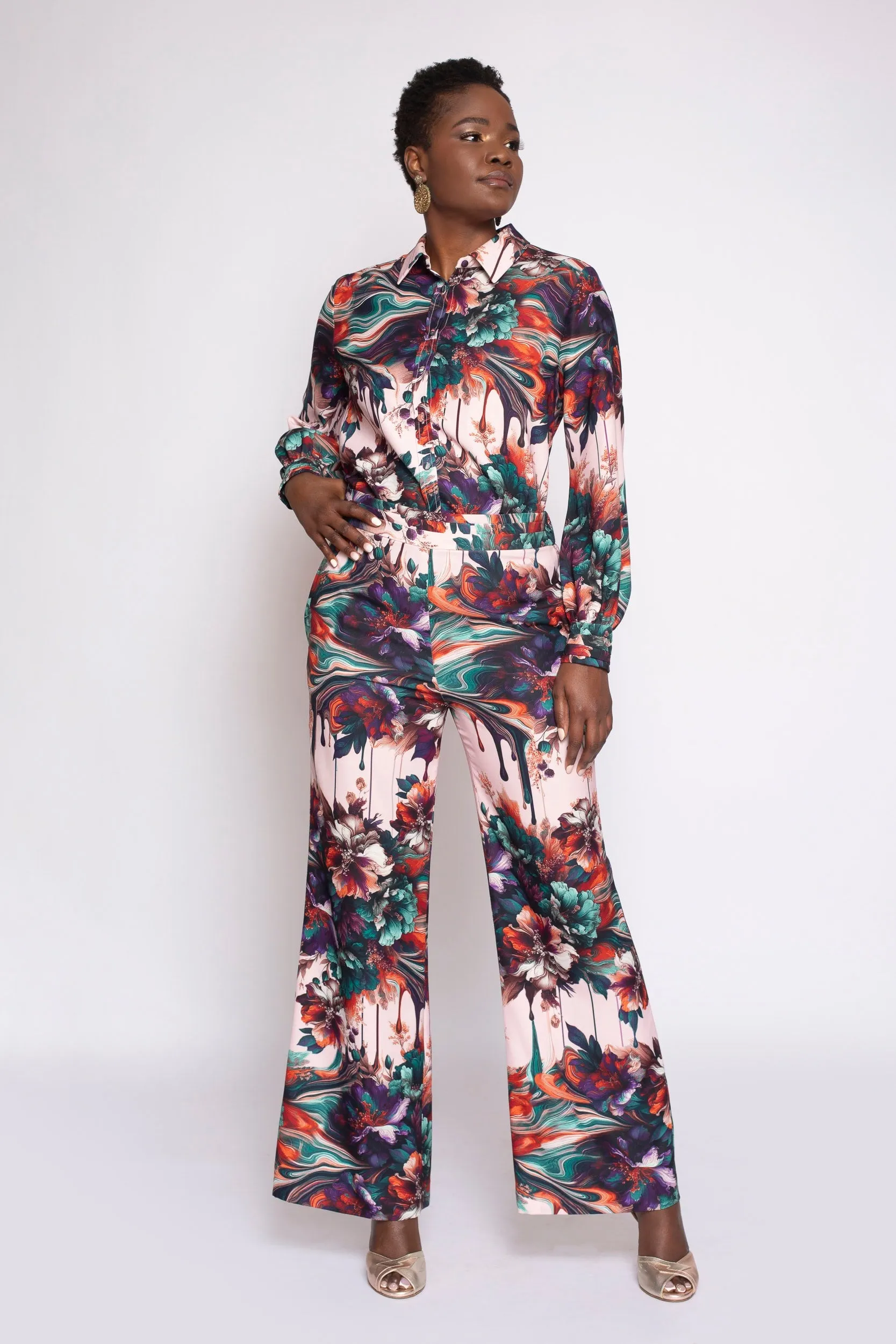 MADE TO ORDER: Viscera Oil Spill Print Wide Leg Tuxedo Pant