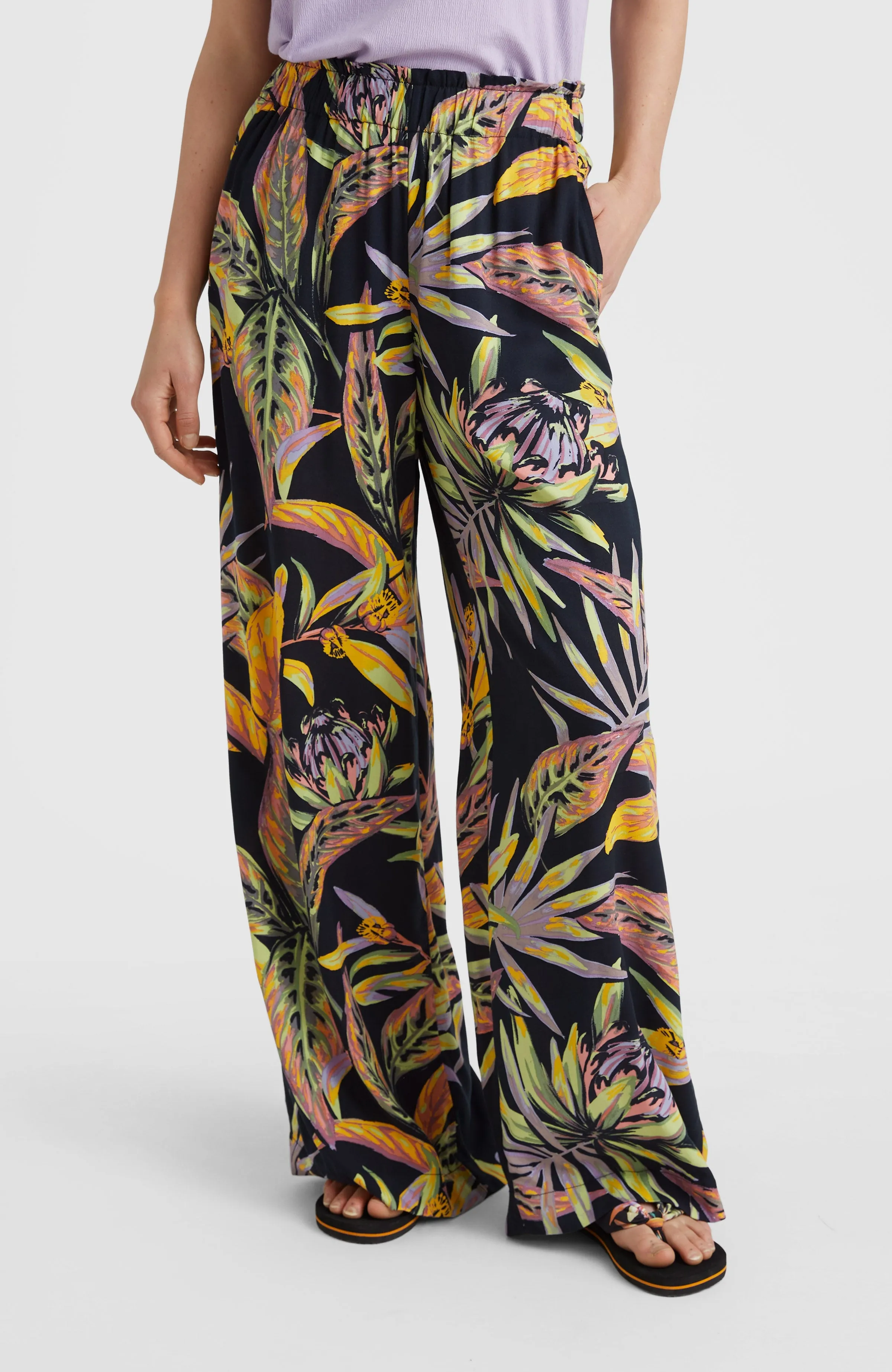 Malia High-Waist Beach Pants | Black Tropical Flower