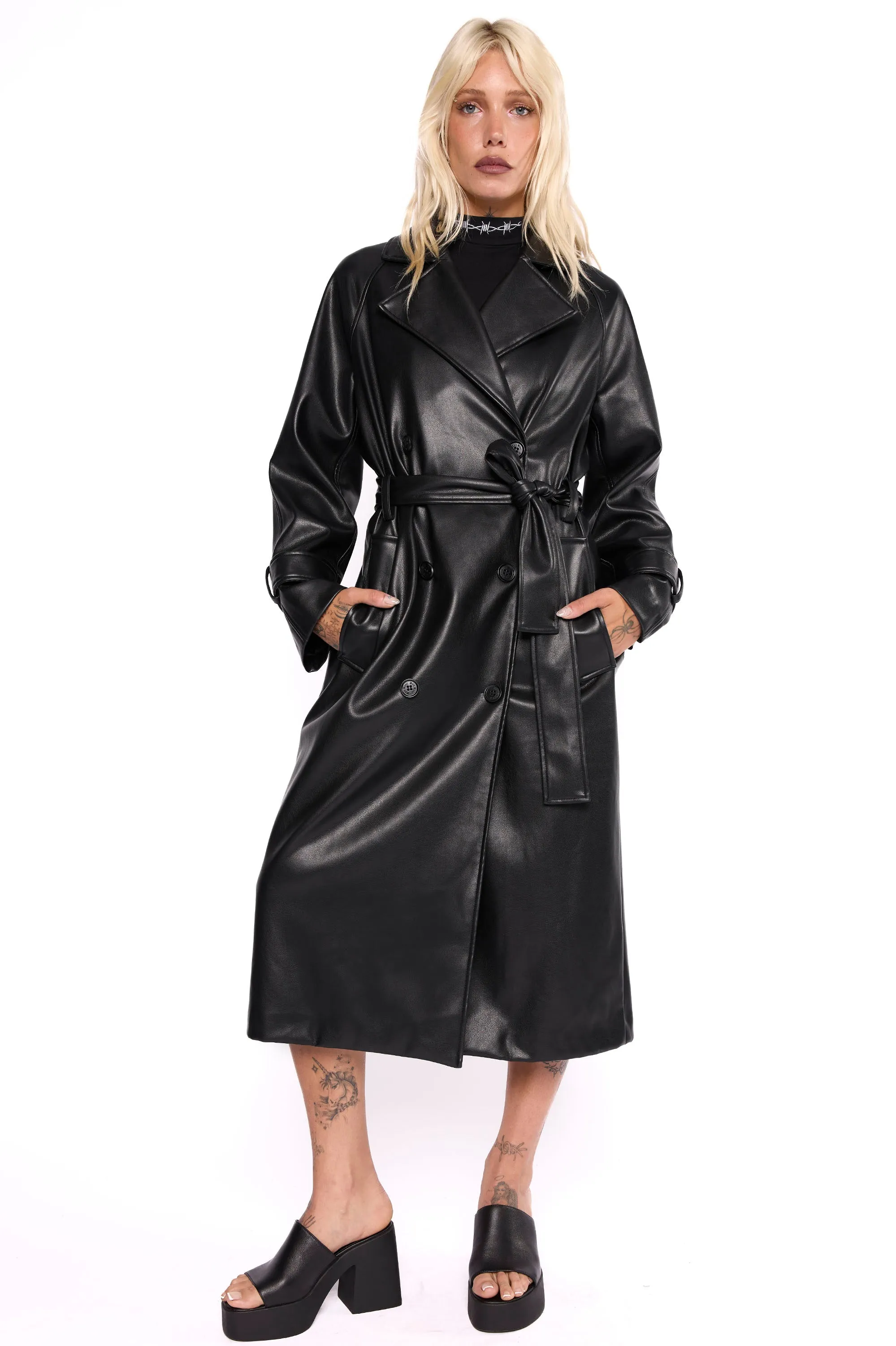 Mara Oversized Faux Leather Trench Coat