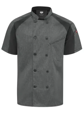 Men's Airflow Raglan Chef Coat with OilBlok 052M - Charcoal Heather with Charcoal/Black Mesh