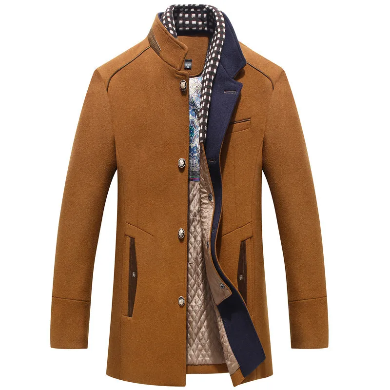 Men's Casual Business Retro Thickened Scarf Collar Coat