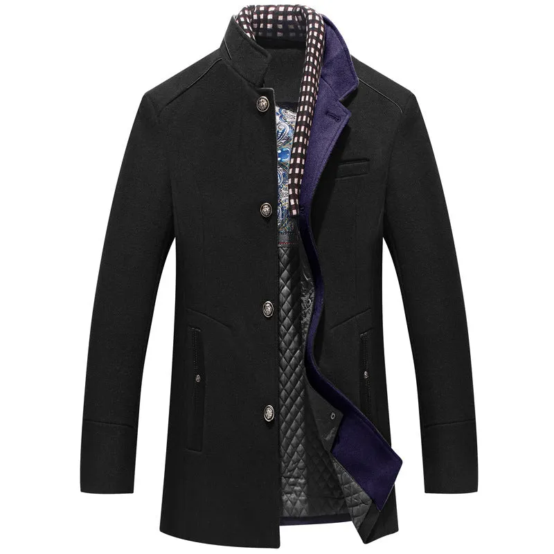 Men's Casual Business Retro Thickened Scarf Collar Coat