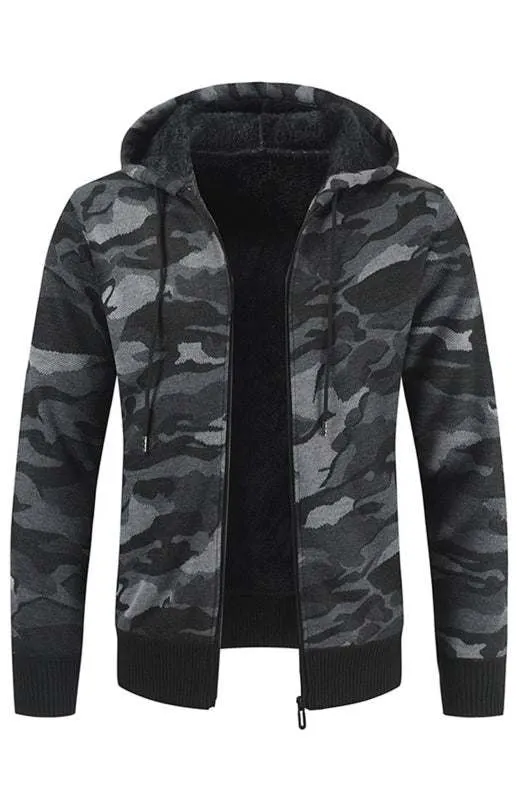 Men's Hooded Sweater Cardigan Camo Hooded Athleisure Sweater