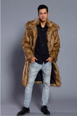 Men's Overcoat Faux Fur Coat Long Trench Coat