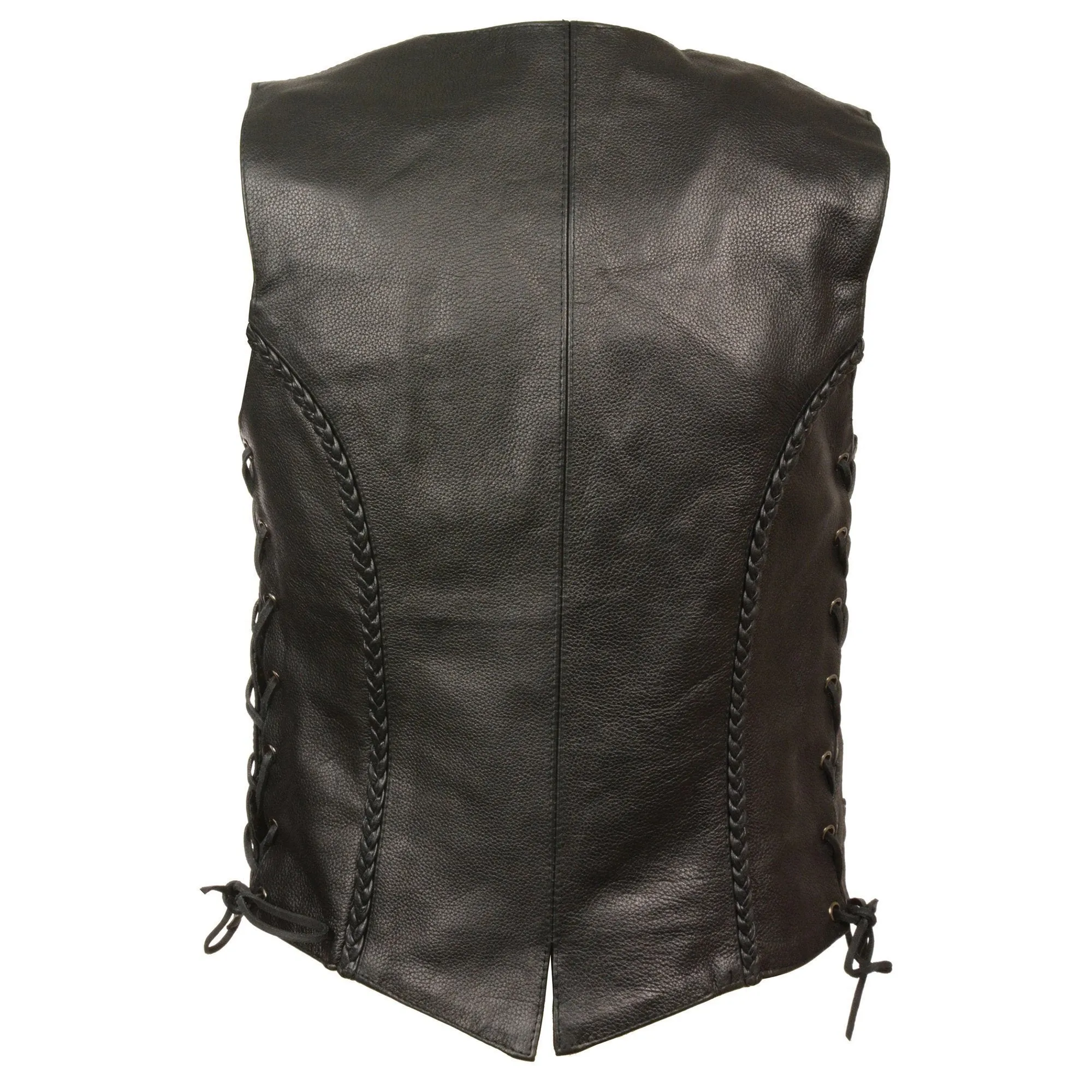 Milwaukee Leather ML1255 Women's Black Braided Naked Leather Side Lace Motorcycle Rider Vest W/Front Snap Closure