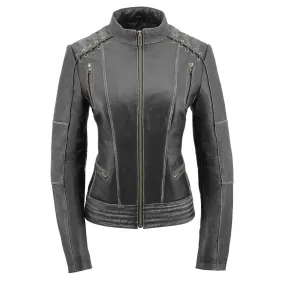 Milwaukee Leather MLL2526 Women's 'Elegant' Distressed Gray Detail Laced Leather Jacket